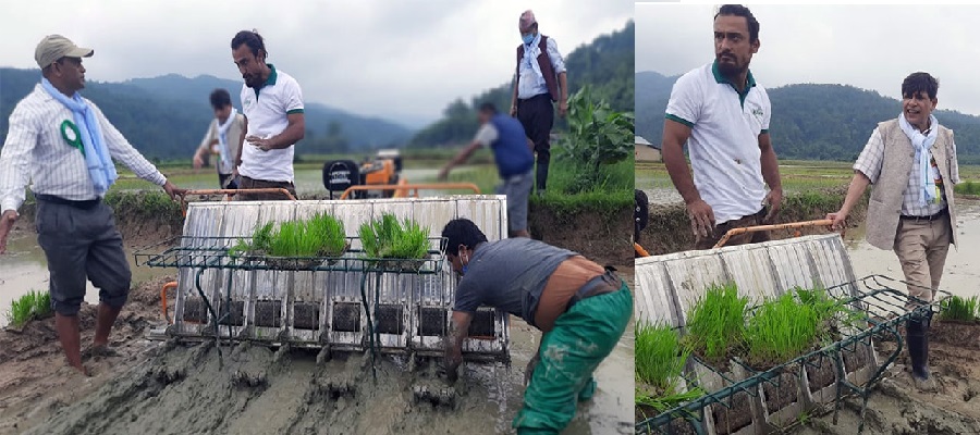 धान रोप्ने मेशिनले काम नगरेपछि कृषिमन्त्री भुसाल धान नरोपी फर्किए