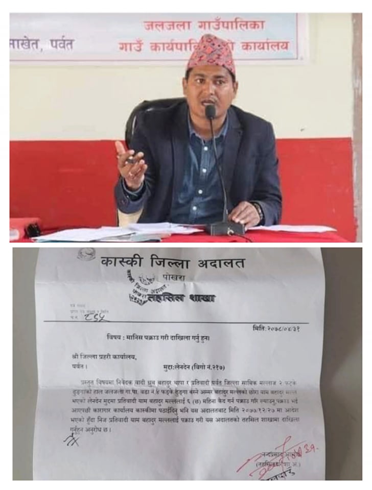 गाउँपालिका अध्यक्ष मल्ललाई ठगी मुद्दामा जेल चलान गर्न अदालतको आदेश !