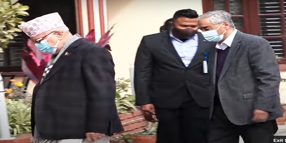 प्रम देउबा र एमाले अध्यक्ष ओलीबीच एक घण्टा भेट