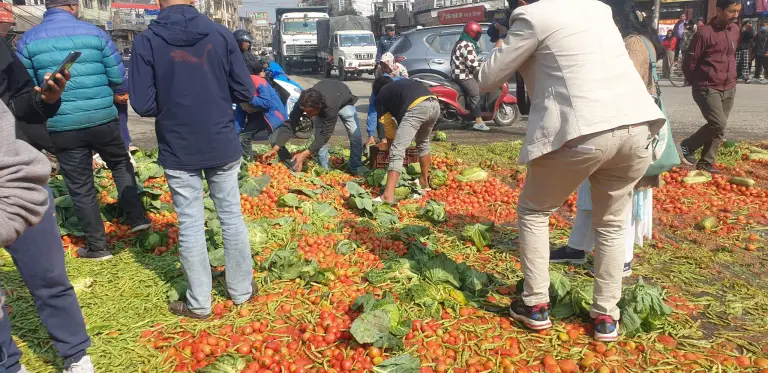 तरकारीले बजार मूल्य नपाएपछि किसानले सडकमा फाले तरकारी (तस्वीरहरु)