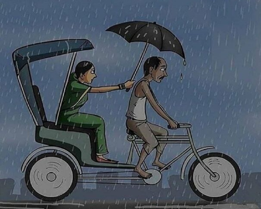 rickshaw, rain