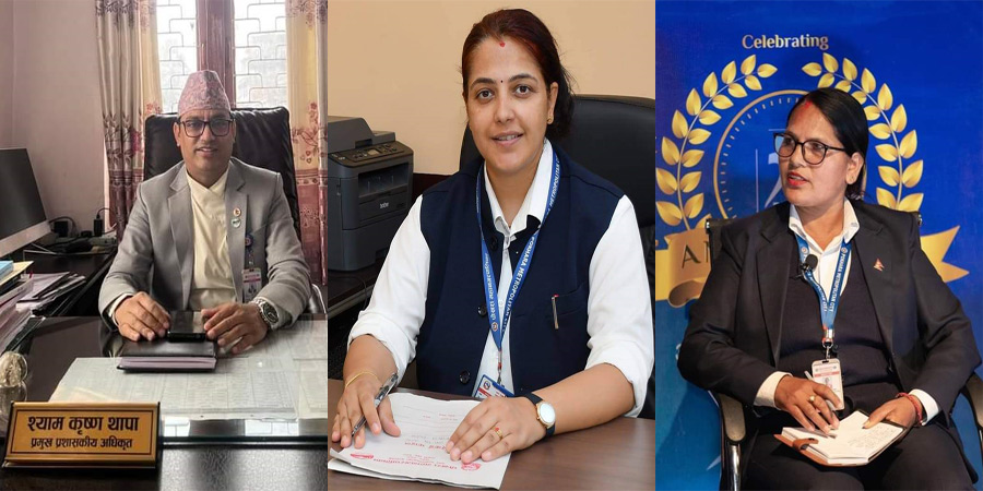 कार्यकारी प्रमुख श्यामकृष्ण थापा, निर्मला शर्मा (बीचमा) र विष्णुमाया पौडेल ।