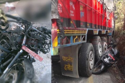 ट्रकले ठक्कर दिँदा मोटरसाईकलमा आगलागी हुँदा जलेर चालकको मृत्यु