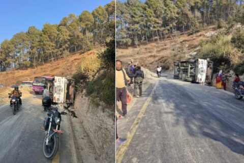 ओखलढुङ्गा जादै गरेको बस काभ्रेमा दुर्घटनाग्रस्त : १७ जना घाइते