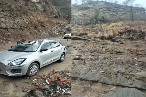 सिद्धार्थ राजमार्गमा पहिरो, कारमा ढुंगाले लाग्दा एकजना घाइते
