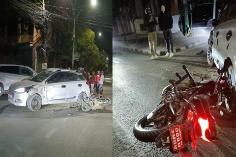 मध्यराति ललितपुरमा कार र मोटरसाइकल ठोक्किए : तीन जना घाइते
