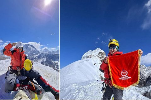 सशस्त्र असई निम दिकि शेर्पाले नववर्ष २०८३ को पहिलो दिनमा गरिन्, लोबुचे हिमालको सफल आरोहण