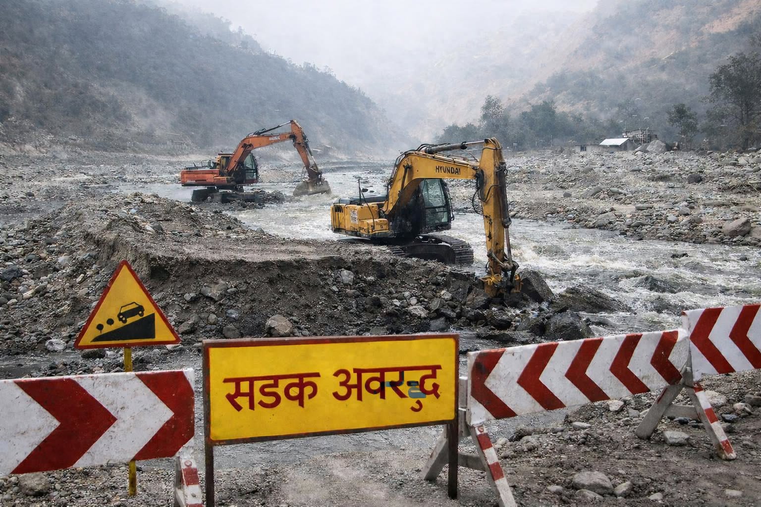 रोशी नदीमा आएको बाढीले बीपी राजमार्ग पुनः ठप्प