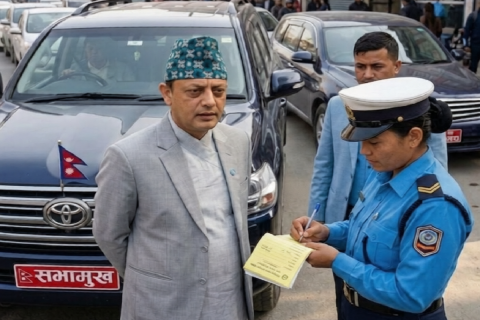 सभामुख डीपी अर्यालको गाडीलाई सिंहदरबार पुगेर ट्राफिकले का-ट्यो चि’ट !