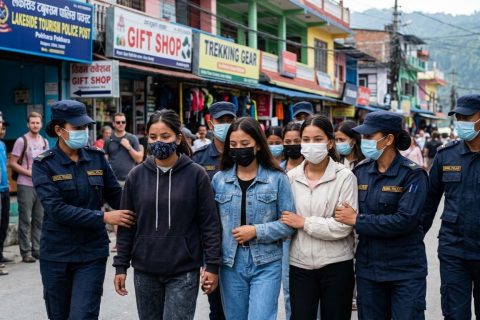 पोखराको लेकसाइडमा पर्यटकलाई दु:ख र हैरानी दिने १६ युवती पक्राउ