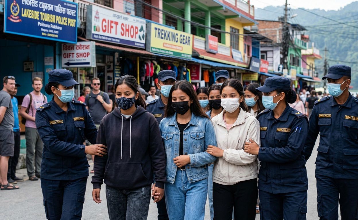 पोखराको लेकसाइडमा पर्यटकलाई दु:ख र हैरानी दिने १६ युवती पक्राउ