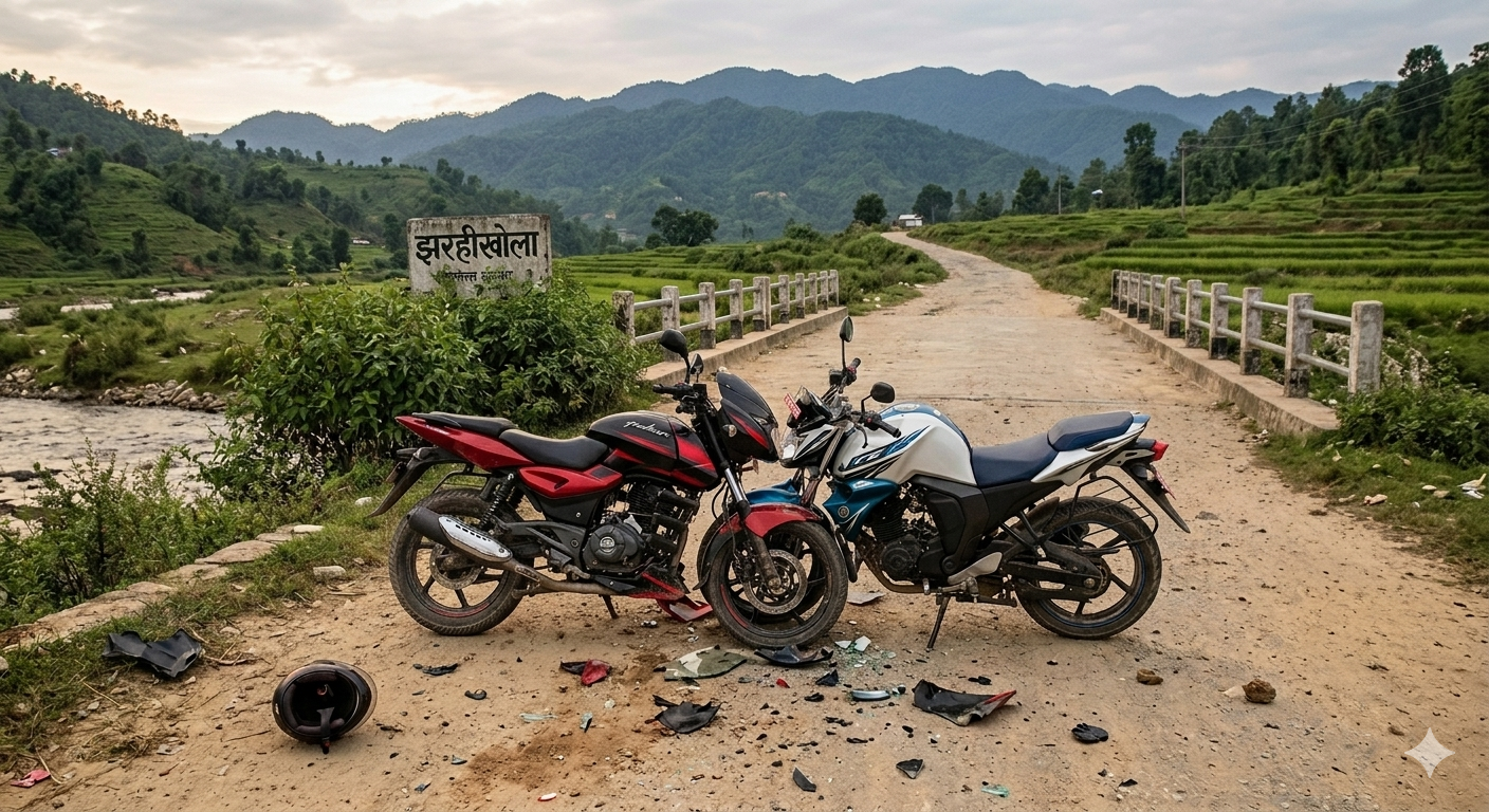 नवलपुरको झरहीखोलामा दुई मोटरसाइकल ठोक्किंदा नेपाली सेनाका जवानको मृत्युु, अन्य तीन जना घाइते