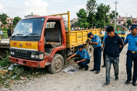 काठमाण्डौको पहेँलो पुलमा बिग्रिएर चल्न नसक्ने अवस्थाको आइसर गाडीको सिटमुनि भेटियो पेस्तोल