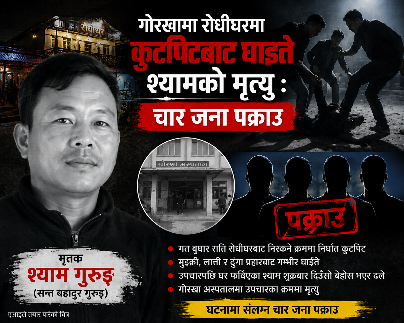 गोरखाको रोधिघरमा कुटपिटबाट घाइते श्याम गुरुङको मृत्यु, चार जना पक्राउ