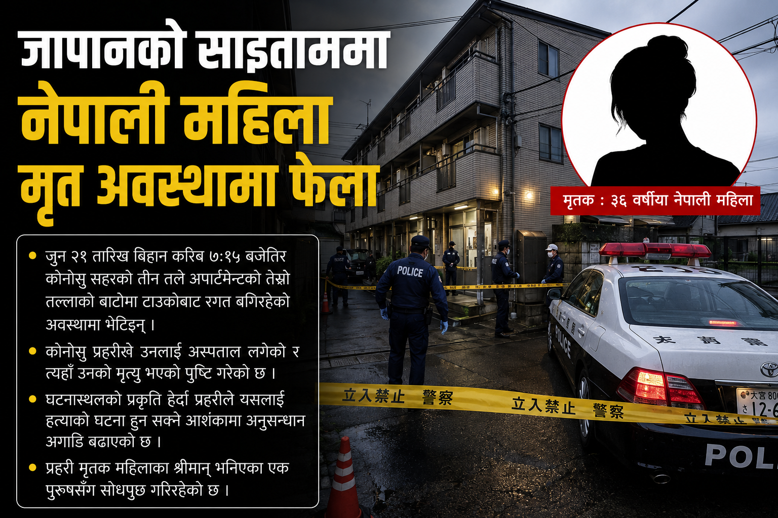 जापानमा नेपाली महिला मृत भेटिइन् : हत्याको आशंका