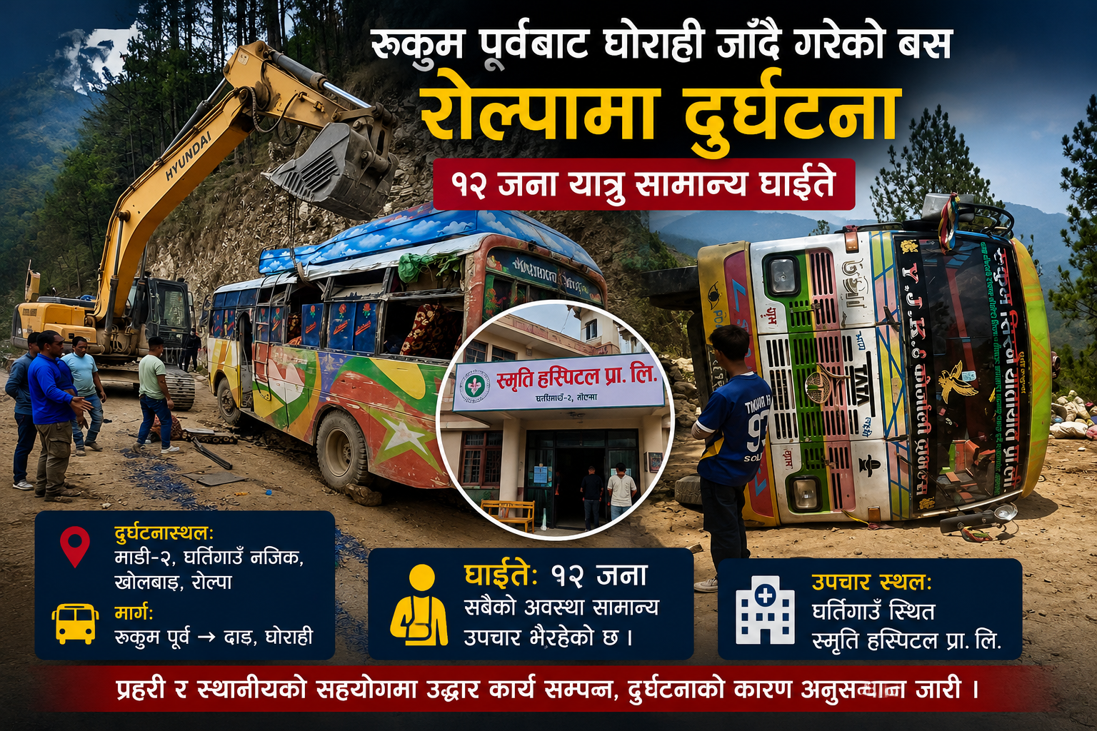 रोल्पामा यात्रुबाहक बस दुर्घटना, १२ जना घाइते