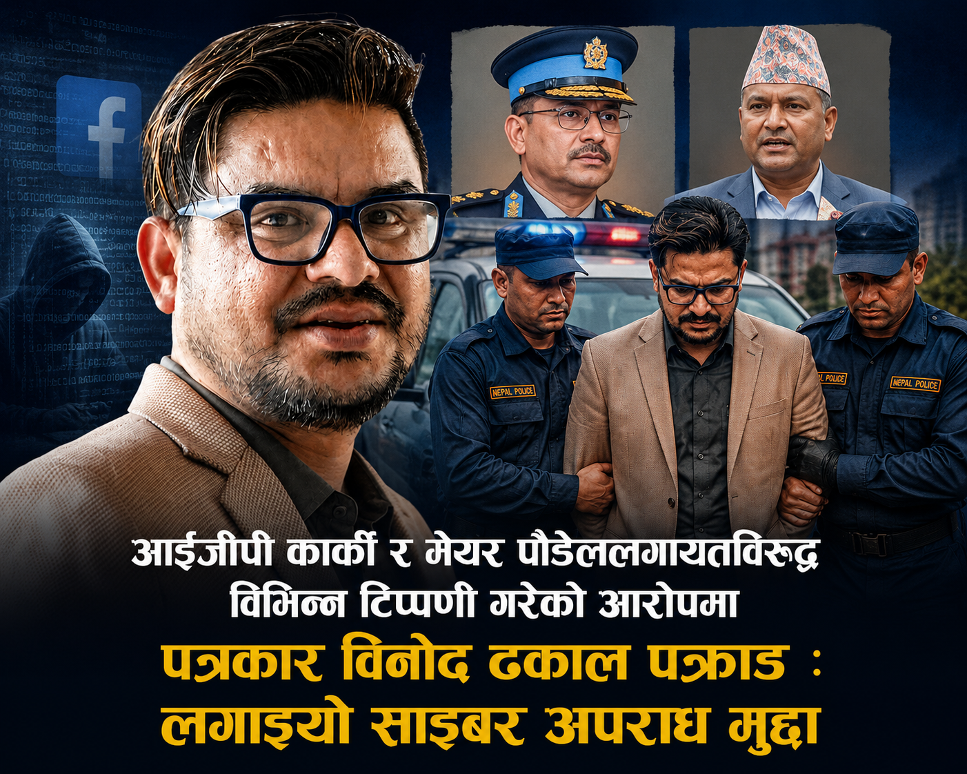 आईजीपी कार्की र मेयर पौडेललगायतविरुद्ध विभिन्न टिप्पणी गरेको आरोपमा पत्रकार विनोद ढकाल पक्राउ : लगाइयो साइबर अपराध मुद्दा