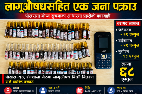 पोखरा रङ्गशाला गेटबाट लागूऔषधसहित एक युवा पक्राउ