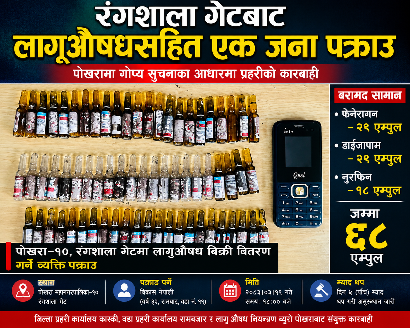 पोखरा रङ्गशाला गेटबाट लागूऔषधसहित एक युवा पक्राउ