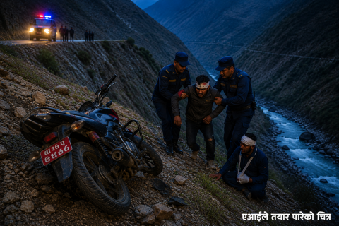 हिमाली जिल्ला डोल्पामा गएराती मोटरसाइकल दुर्घटना : चालकसहित दुई जना घाइते