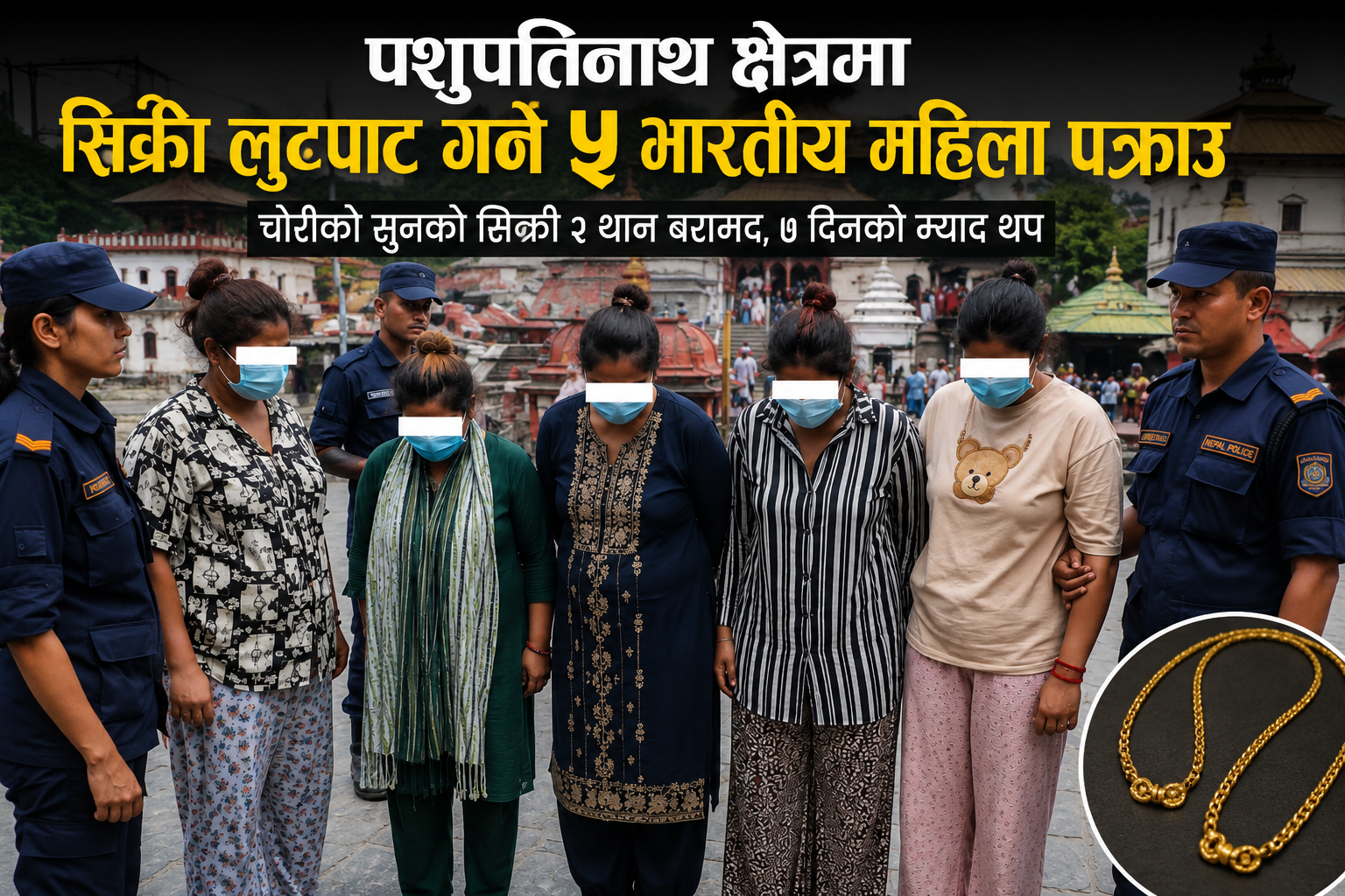 पशुपतिनाथ मन्दिर क्षेत्रमा सिक्री लुटपाट गर्ने भारतीय महिलाको गिरोहमा संलग्न पांच जना भारतीय महिला पक्राउ