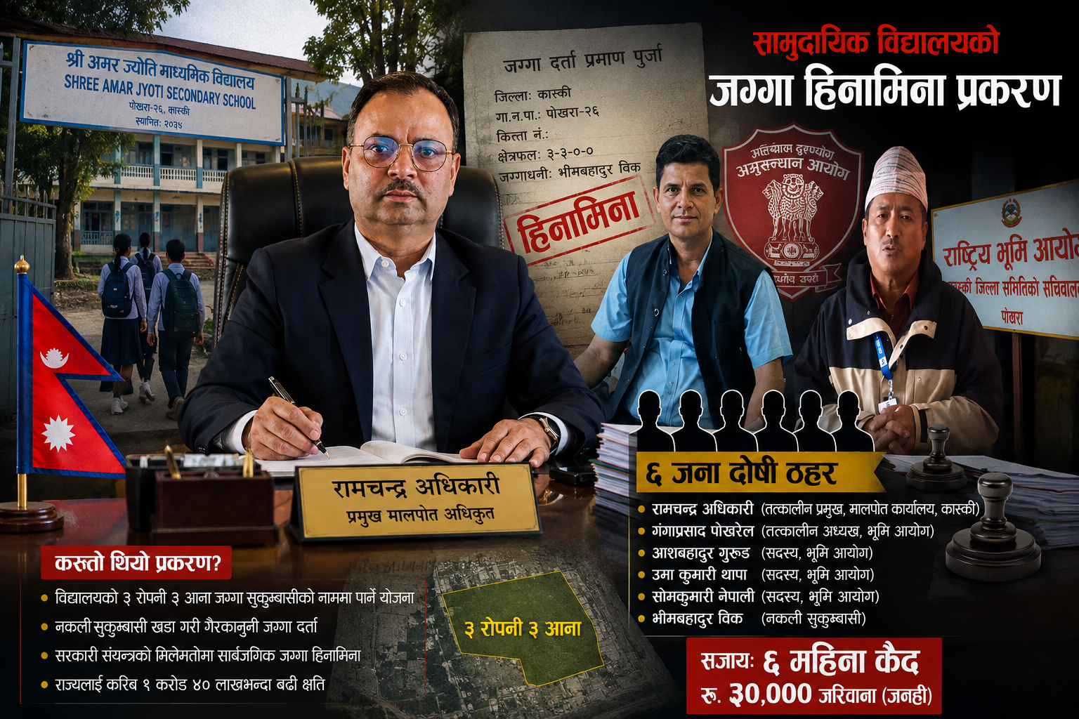 पोखरामा विद्यालयको जग्गा हिनामिना प्रकरण : गङ्गा पोखरेल नेतृत्वको तात्कालिन भुमि आयोगका पदाधिकारी भ्रस्टाचारी ठहर