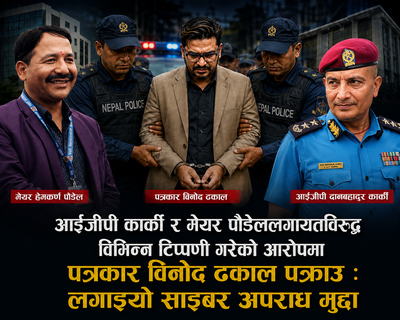 आईजीपी कार्की र मेयर पौडेललगायतविरुद्ध विभिन्न टिप्पणी गरेको आरोपमा पत्रकार विनोद ढकाल पक्राउ : लगाइयो साइबर अपराध मुद्दा
