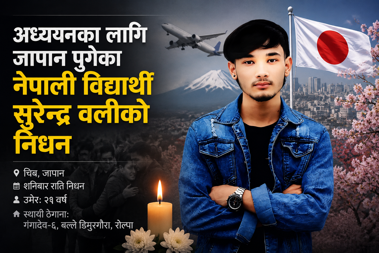 अध्ययनका लागि जापान पुगेका रोल्पाका सुरेन्द्र वलीको निधन