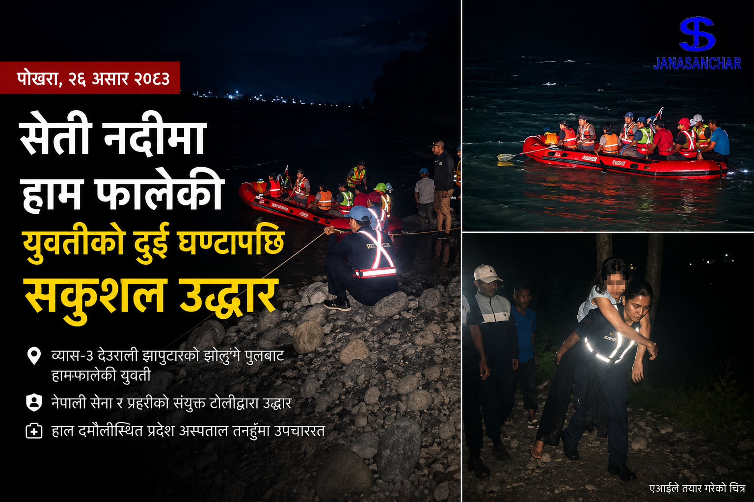 गएराती सेती नदीमाथिको झोलुङ्गे पुलबाट हाम फालेकी युवतीको दुई घण्टापछि सकुशल उद्धार