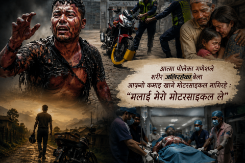 भित्री आत्मा पोलेका गणेशले शरीर जलिरहेकै बेला आफ्नो कमाइ खाने मोटरसाइकल मागिरहे