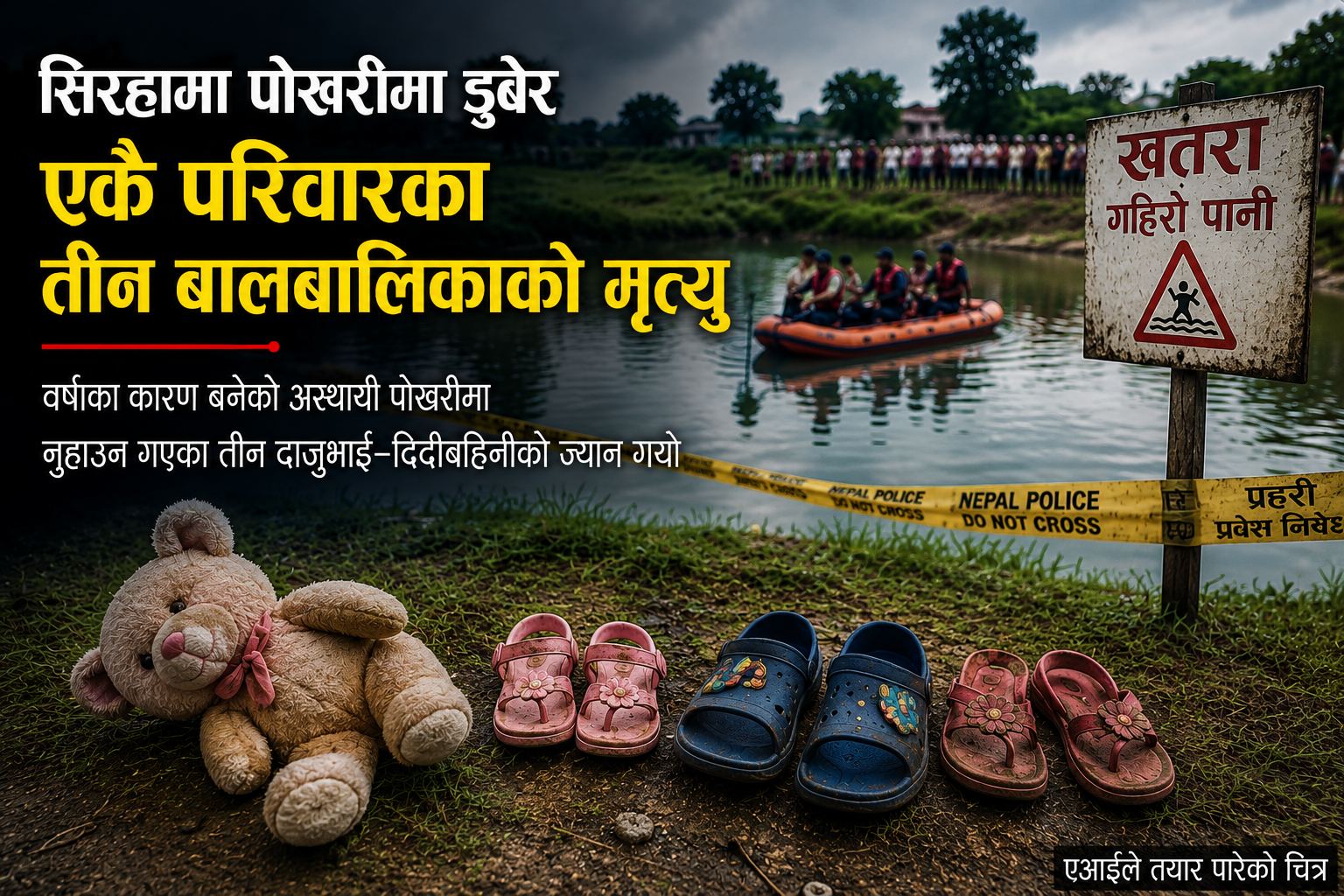पोखरीमा डुबेर सिराहामा एकै परिवारका तीन बालबालिकाको मृत्यु
