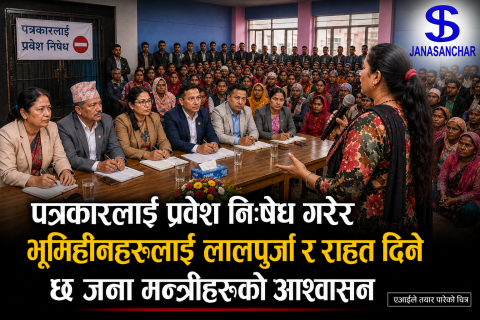 पत्रकारलाई प्रवेश नि:षेध गरेर भूमिहीनहरुलाई तत्काल राहत र लालपुर्जा दिने छ जना मन्त्रीहरुको आश्वासन
