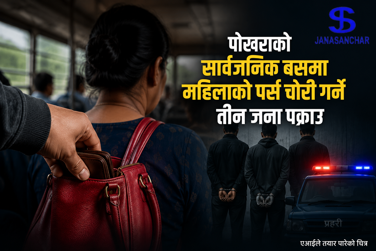 पोखराका सार्वजनिक बसमा महिलाको पर्स चोरी गर्ने तीन जना पाकेटमार पक्राउ