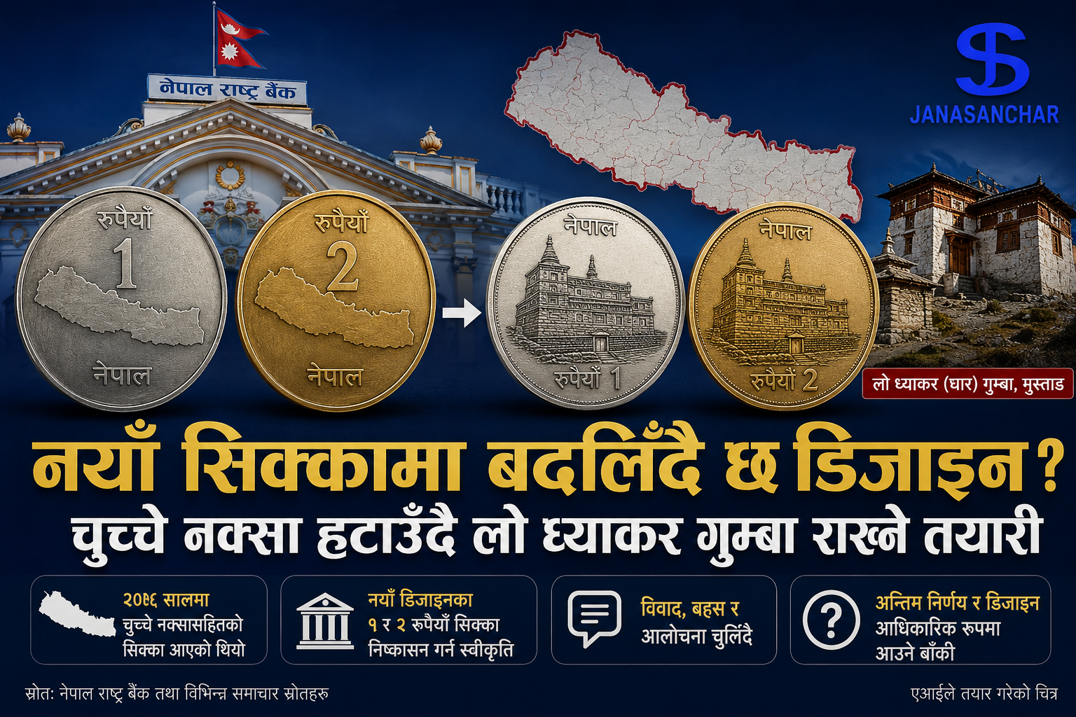 १ र २ रुपैयाँका नयाँ सिक्का आउँदै : ‘चुच्चे नक्सा’ हट्ने चर्चाबारे राष्ट्र बैंक के भन्छ ?