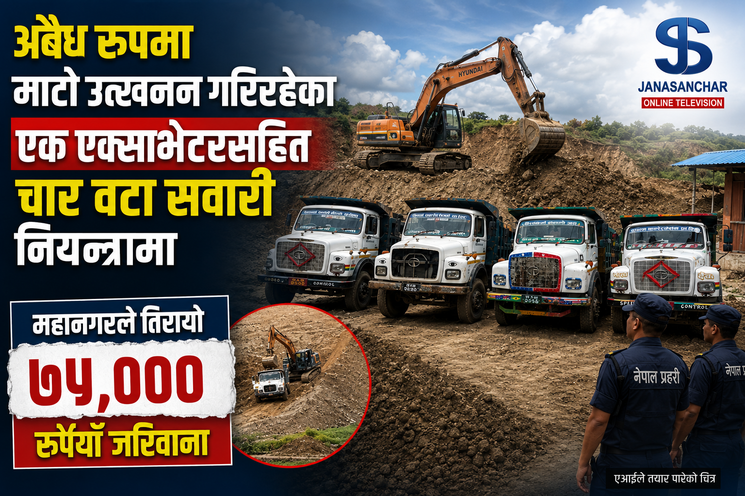 पोखरामा विजयपुरबाट एक एक्साभेटरसहित चार वटा सवारी साधन प्रहरीको नियन्त्रमा : महानगरले तिरायो ७५ हजार र्पियाँ जरिवाना