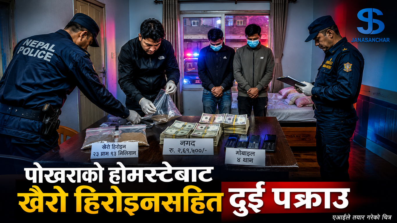पोखराको होमस्टेबाट खैरो हिरोइन, नगद र मोबाइलसहित दुई जना पक्राउ