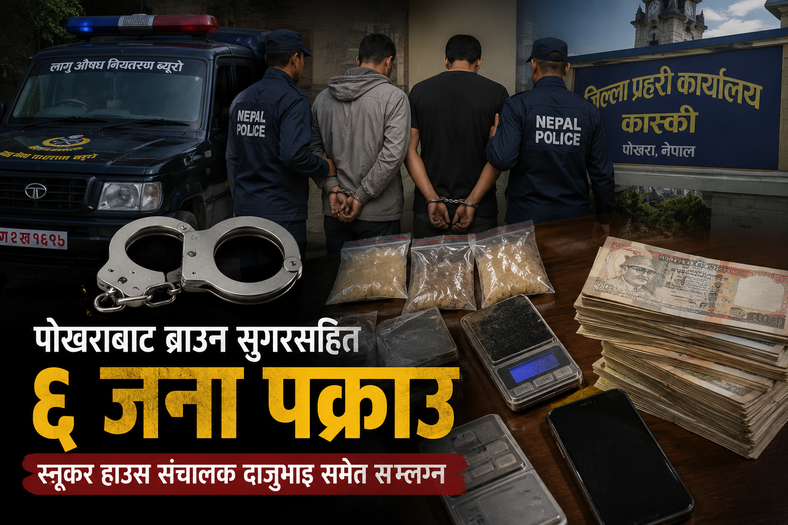 पोखराबाट स्नुकर हाउस संचालक दाजुभाइसहित छ जना अबैध लागू औषध ब्राउन सुगर कारोबार संलग्न रहेको आरोपमा पक्राउ