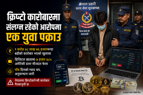 ‘गैरकानुनी’ क्रिप्टोकरेन्सी कारोबार गरेको आरोपमा भक्तपुरबाट एक युवा पक्राउ
