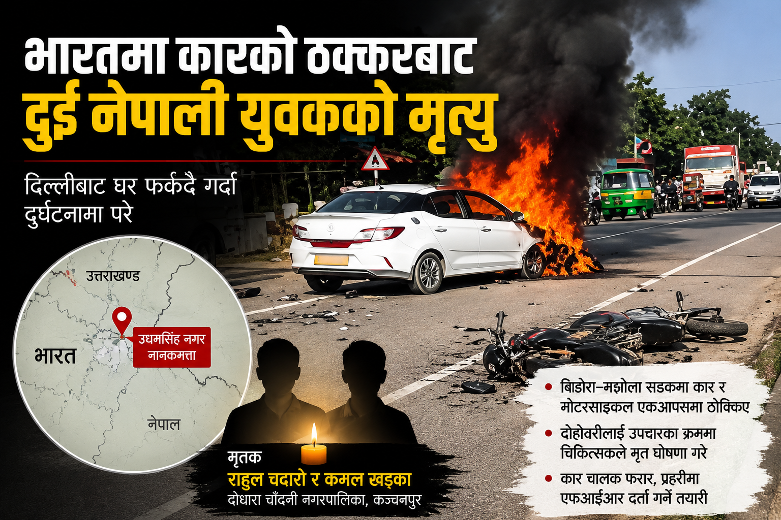 भारतमा कारको ठक्करबाट दुई नेपाली युवकको मृत्यु