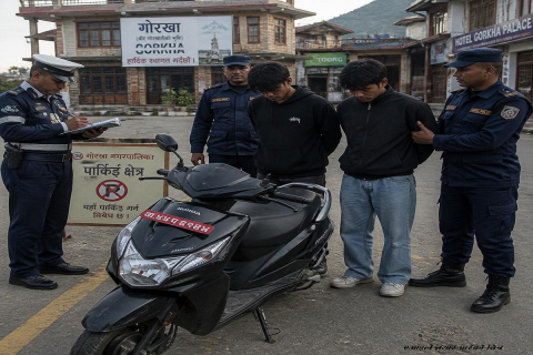 पार्किङमा राखिएको स्कुटर चोरी गरेको आरोपमा गोरखाबाट दुई युवा पक्राउ