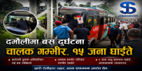 तनहुँको दमौलीमा बस दुर्घटना : चालक गम्भीर, १५ जना घाइते