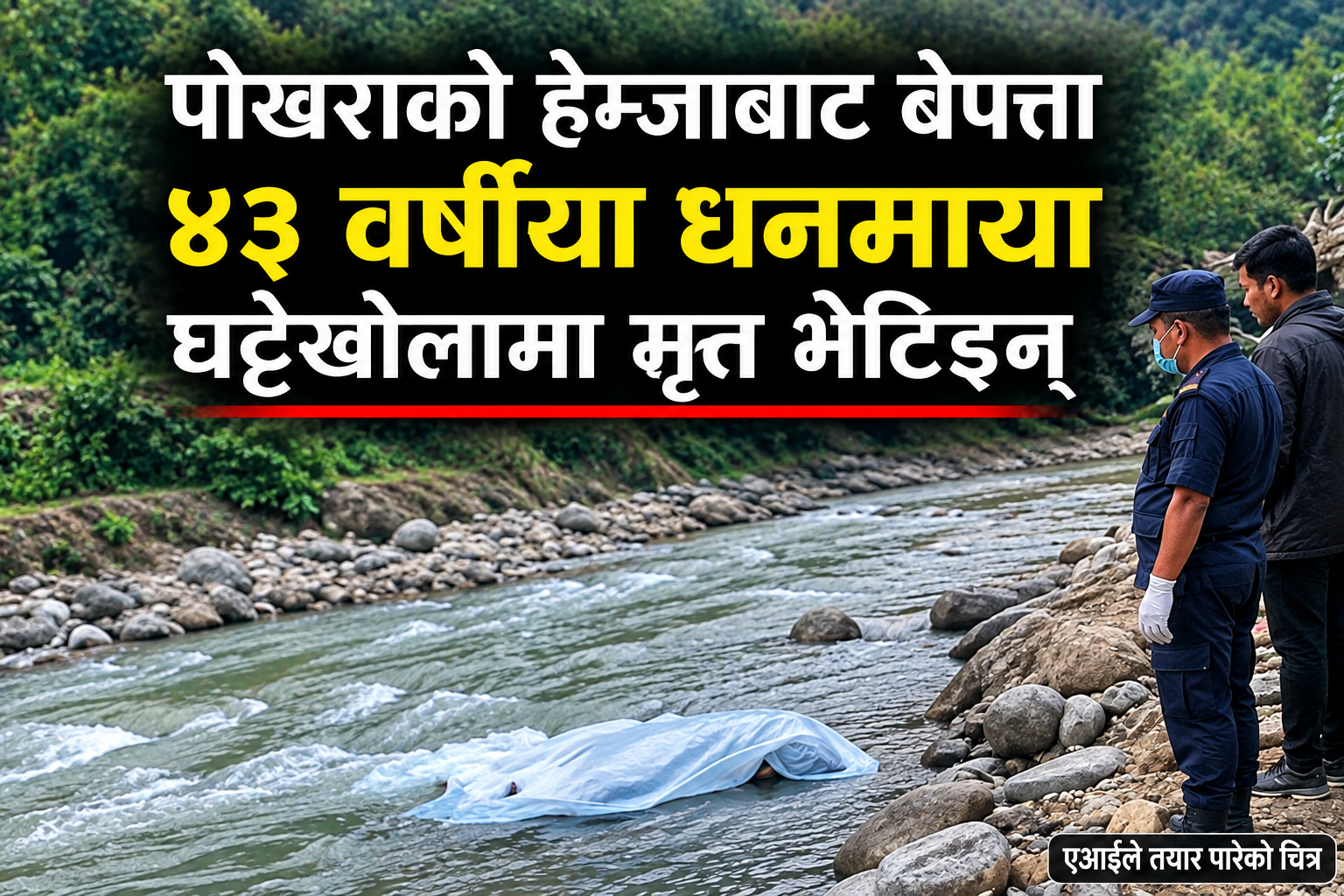 पोखराको हेम्जाबाट बेपत्ता ४३ वर्षीया धनमाया घट्टेखोलामा मृत भेटिइन्