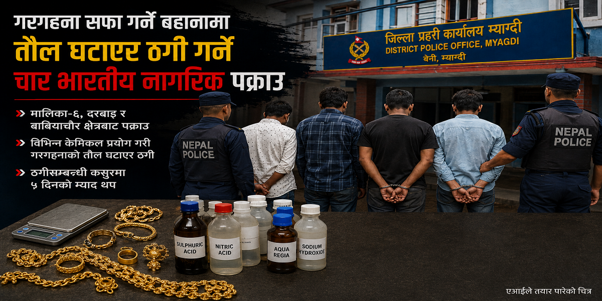 गरगहना सफा गर्ने बहानामा तौल घटाएर ठगी गर्ने चार भारतीय म्याग्दीमा पक्राउ
