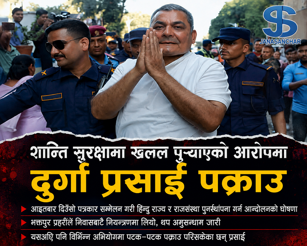 शान्ति सुरक्षामा खलल पुर्‍याएको भन्दै दुर्गा प्रसाईं फेरि पक्राउ