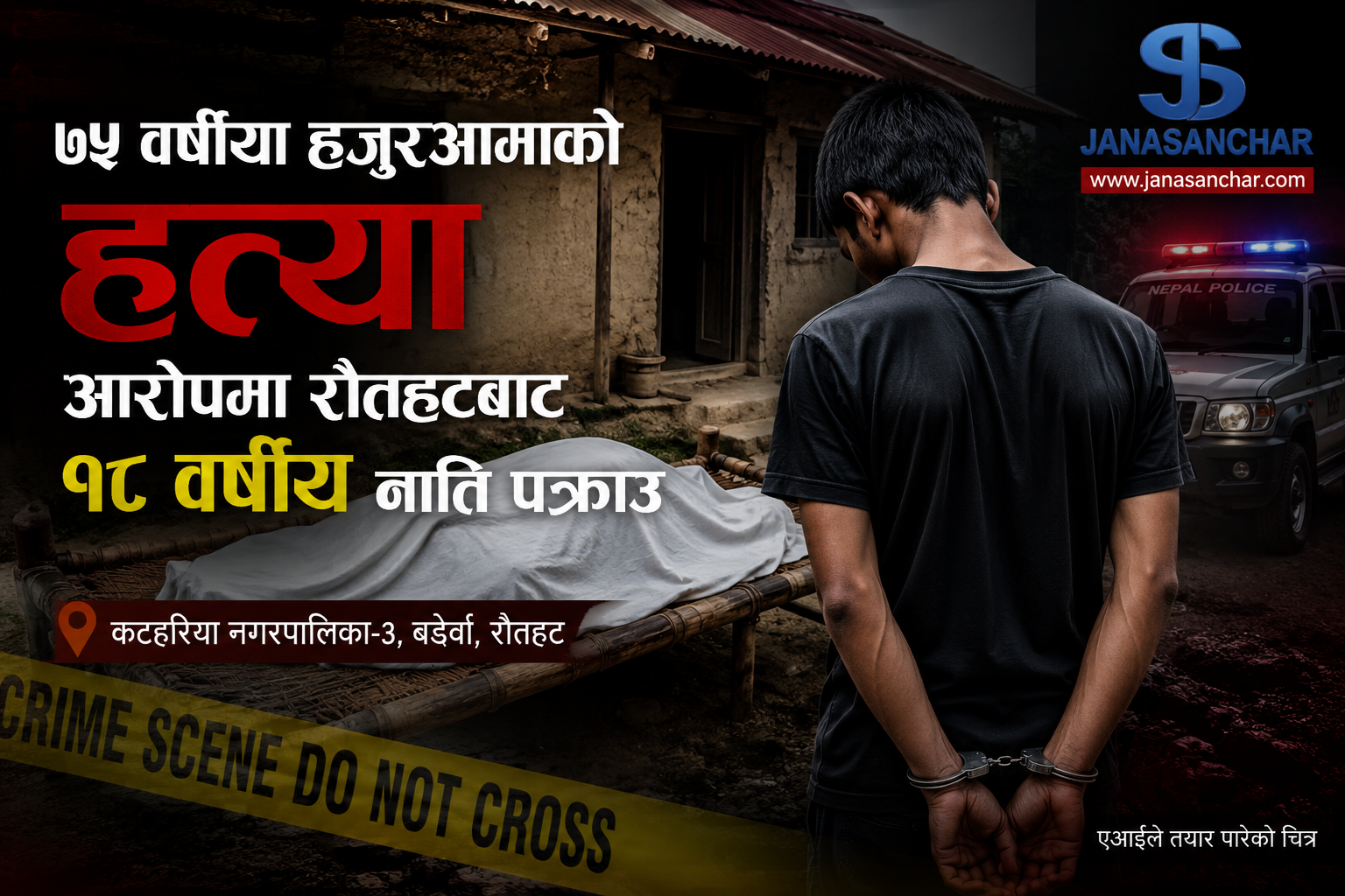 ७५ वर्षीया हजुरआमाको हत्या आरोपमा रौतहटबाट १८ वर्षीय नाति पक्राउ