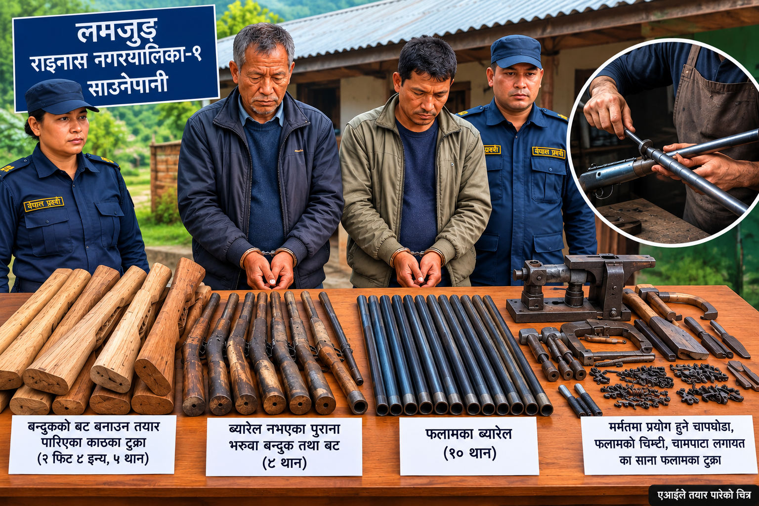 लमजुङको राइनासमा अवैध हतियार कारखाना : भरुवा बन्दुक बनाउने र मर्मत गर्ने दुई जना पक्राउ