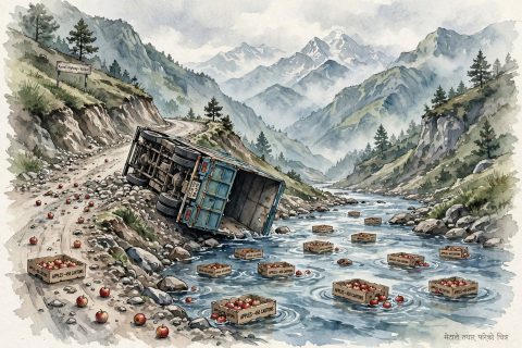 कर्णाली राजमार्गमा स्याउ बोकेको ट्रक दुर्घटना, आठलाख रुपियाँ भन्दा बढी मूल्यको स्याउ क्षति
