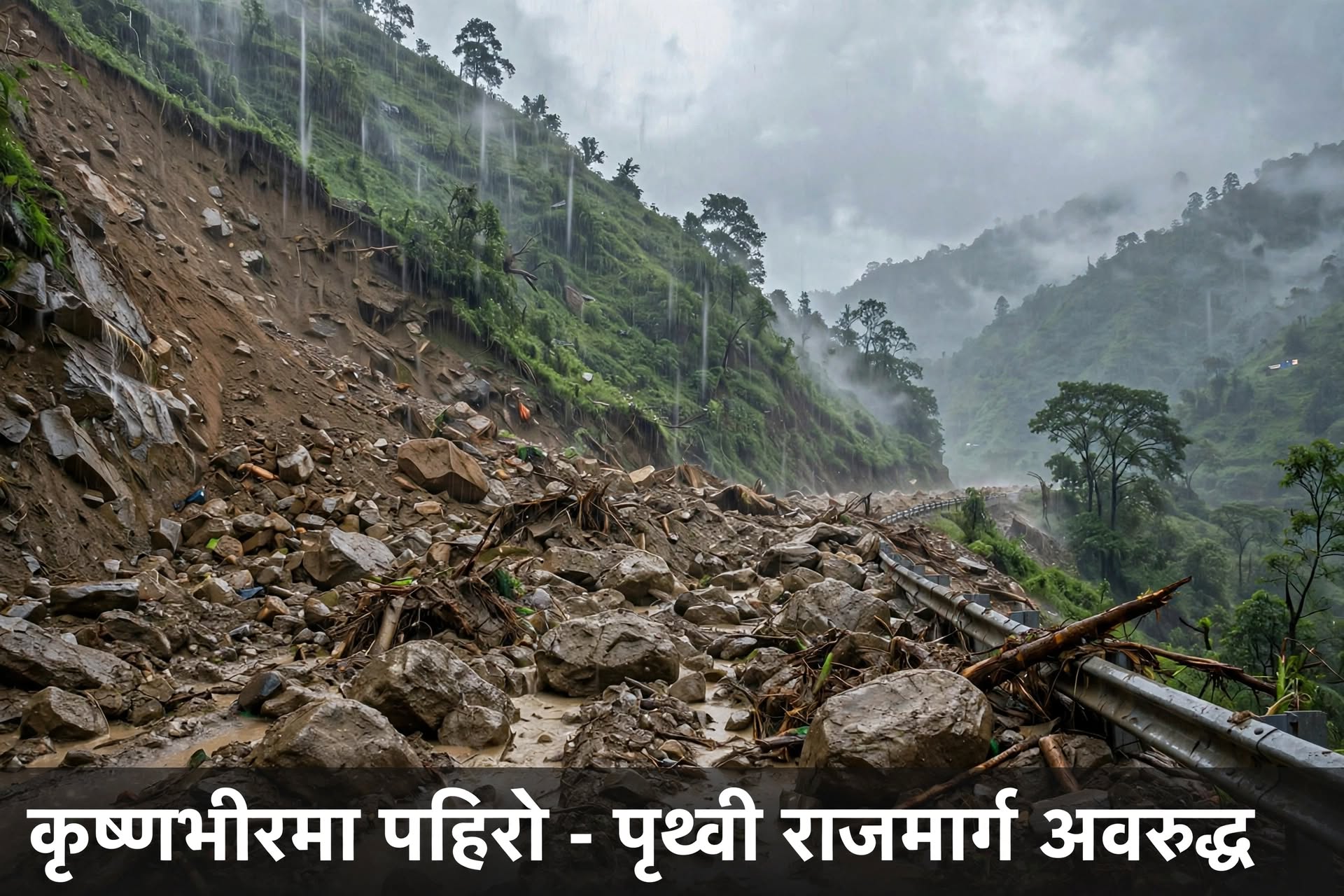 कृष्णभीरमा फेरि पहिरो खस्यो : पृथ्वी राजमार्ग पूर्ण रूपमा अवरुद्ध
