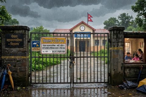 बाढीपहिरोको जोखिम बढेपछि पोखराका विद्यालय आज र भोलि  बन्द