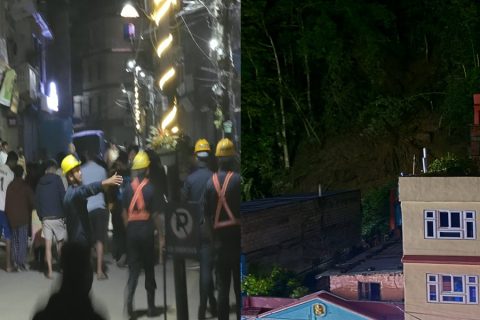 बेनीको न्युरोडमा पहिरो खसेपछि मध्यरातमा भागाभाग : सुरक्षित स्थानमा जान प्रहरीको आग्रह